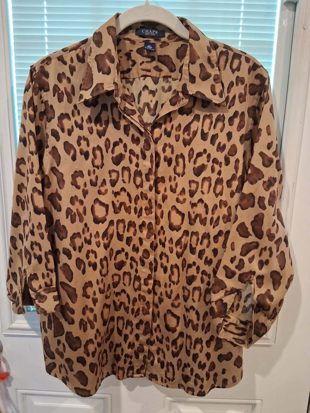 sku360 Chaps Leopard Print Button-Up Shirt - Tan & Brown 100% Cotton Size XL